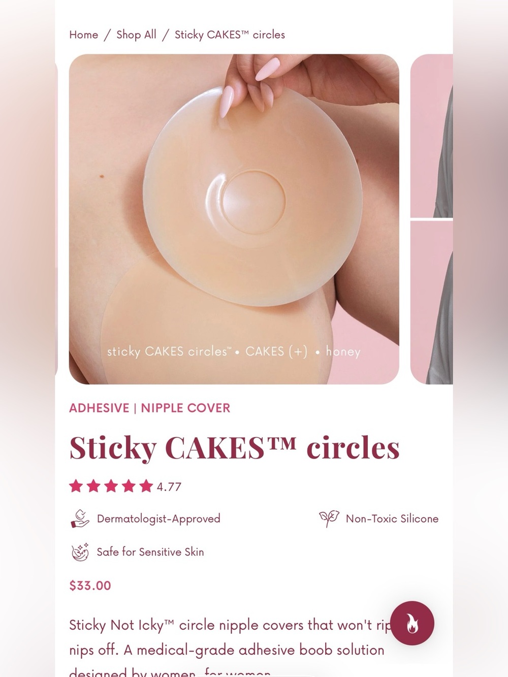 CAKES Body Sticky Cake Adhesive Nipple Covers Circles Size Large DD+ Like New